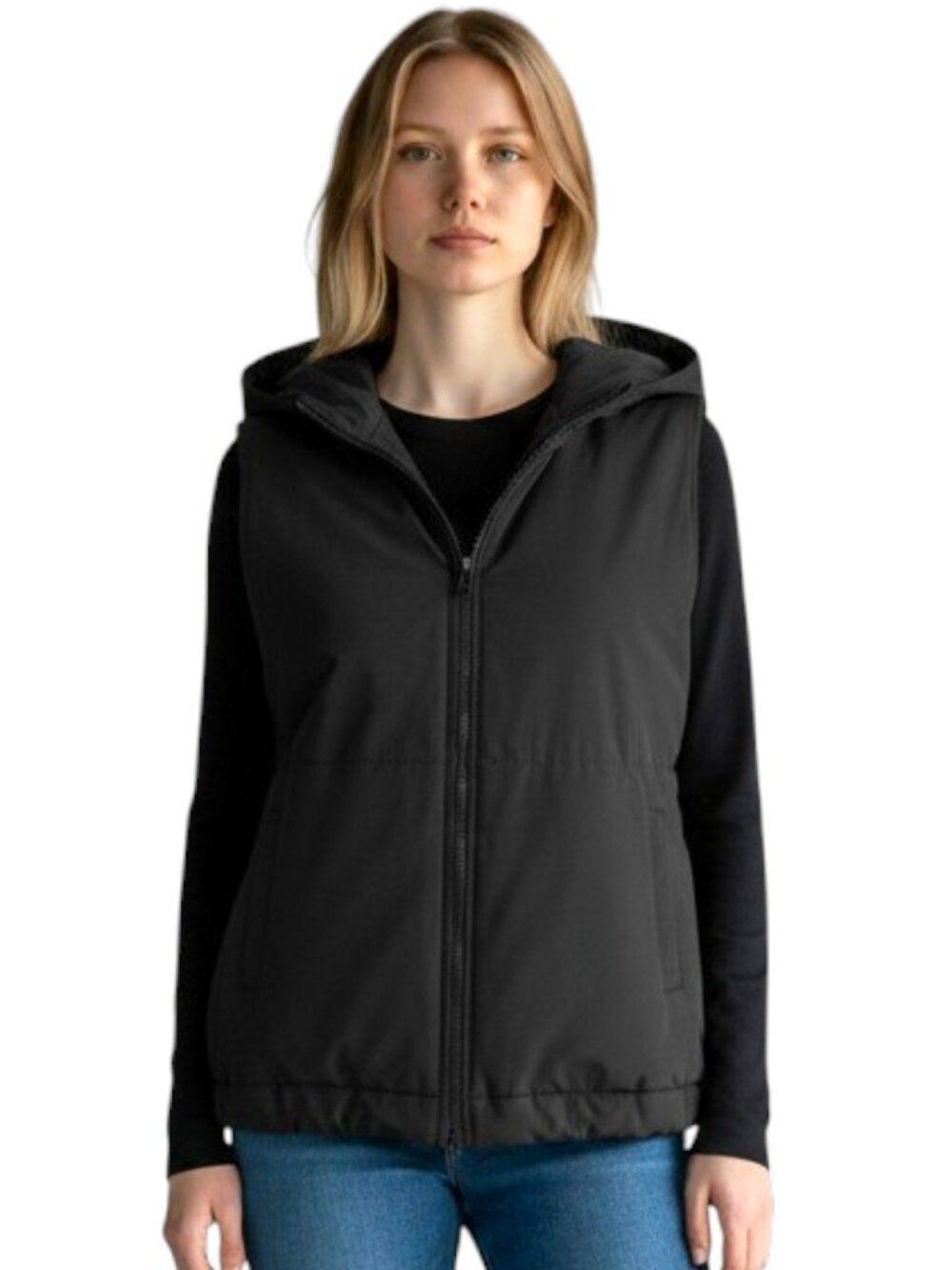 GAP Vintage 90s Y2K Black Hooded Puffer Vest Full Zip Sleeveless Women Small S
